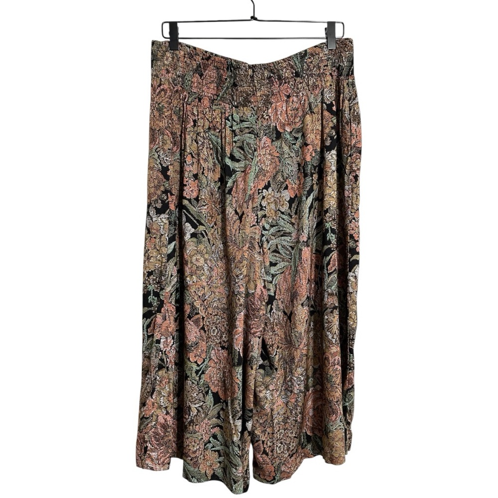Vintage Floral Tapestry Culottes Wide Leg Capri Pants Multicolor Size 9/10 Boho